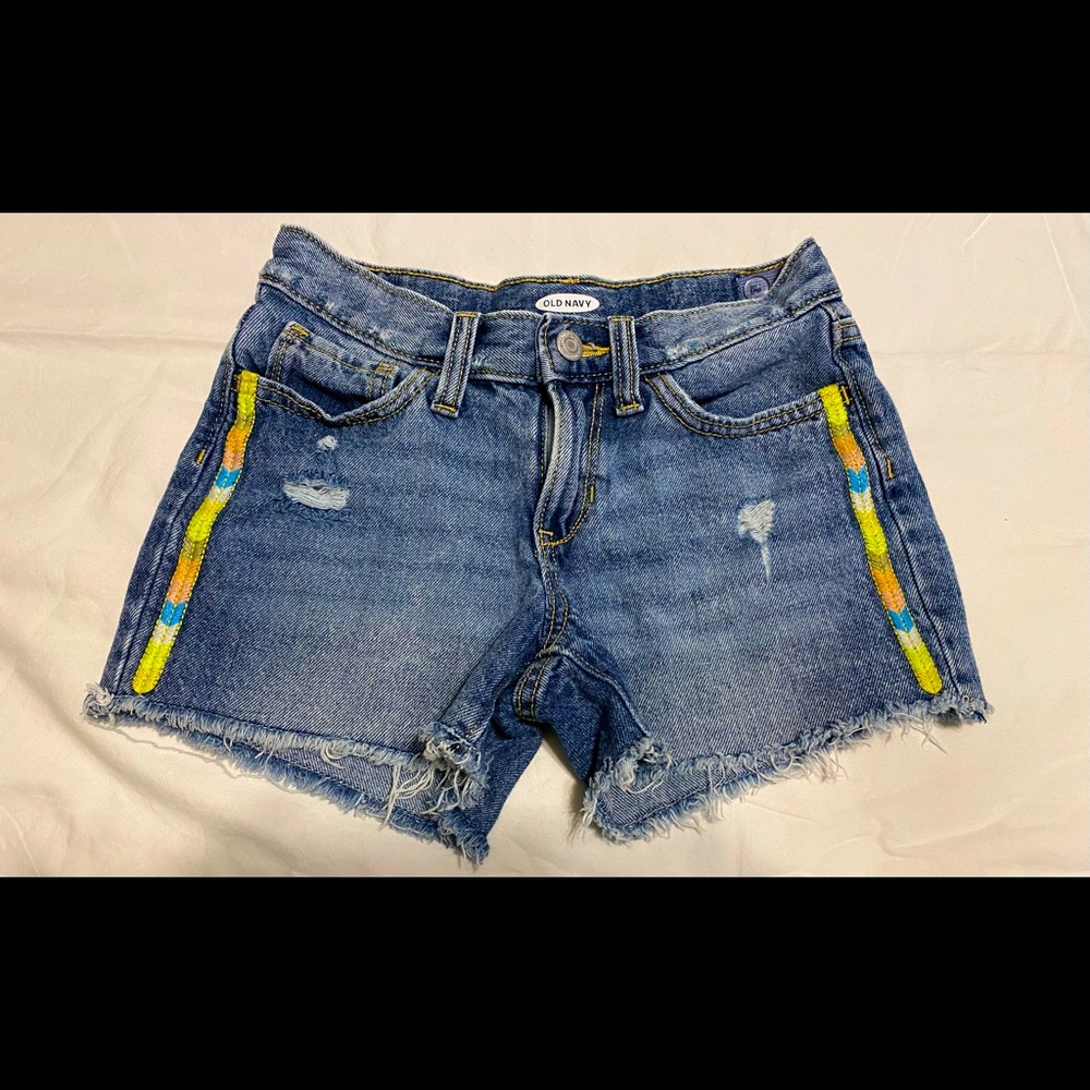 Old Navy Girls Jean Shorts with Cute Embroidery Detail.